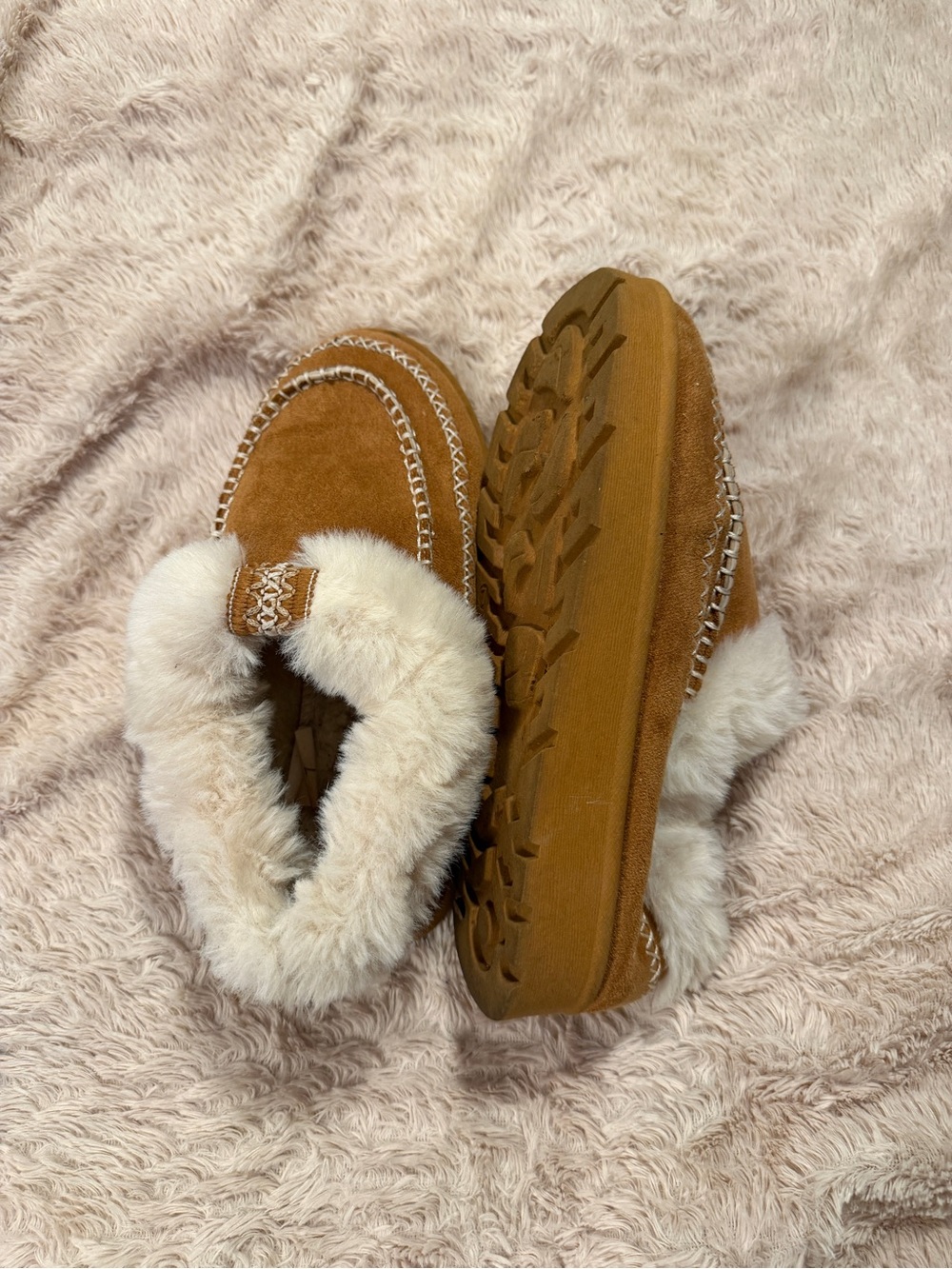 Cozy Suede Slippers - Chestnut Brown Suede Faux Fur Trim Moccasin